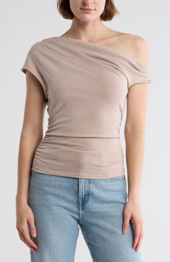 Lush One Shoulder Twist Top In Neutral