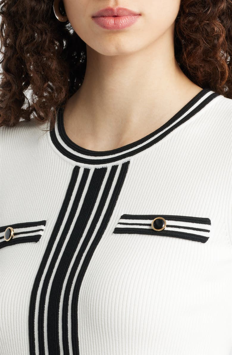 Elie Tahari The Mave Mixed Media Sweater Dress, Alternate, color, Sky White / Noir