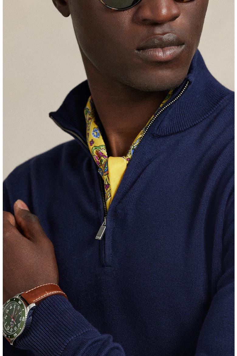 Mock Neck Cotton Quarter Zip Sweater, Alternate, color, BLUE