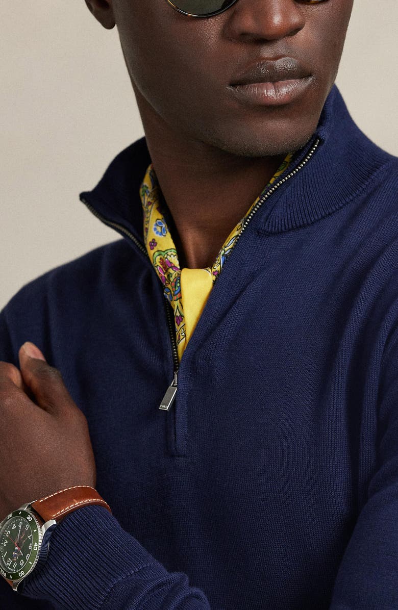 Polo Ralph Lauren Mock Neck Cotton Quarter Zip Sweater, Alternate, color, Blue