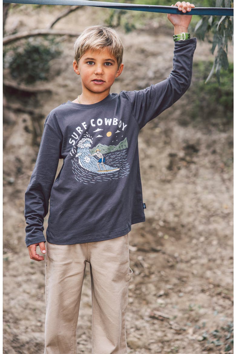 Kids' Surf Cowboy Long Sleeve Cotton Graphic T-Shirt, Alternate, color, ASH GREY