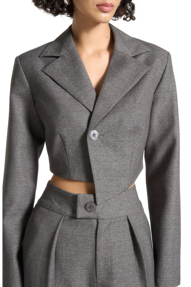 Dina Asymmetric Tailored Cropped Blazer, Alternate, color, Grey Marl
