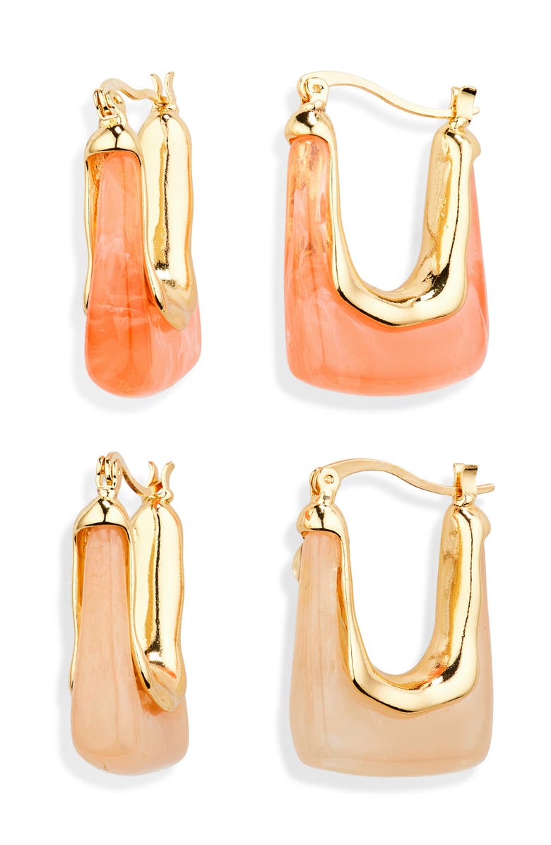 Tasha Set of 2 Resin Oval Hoop Earrings, Main, color, Blush/Pink