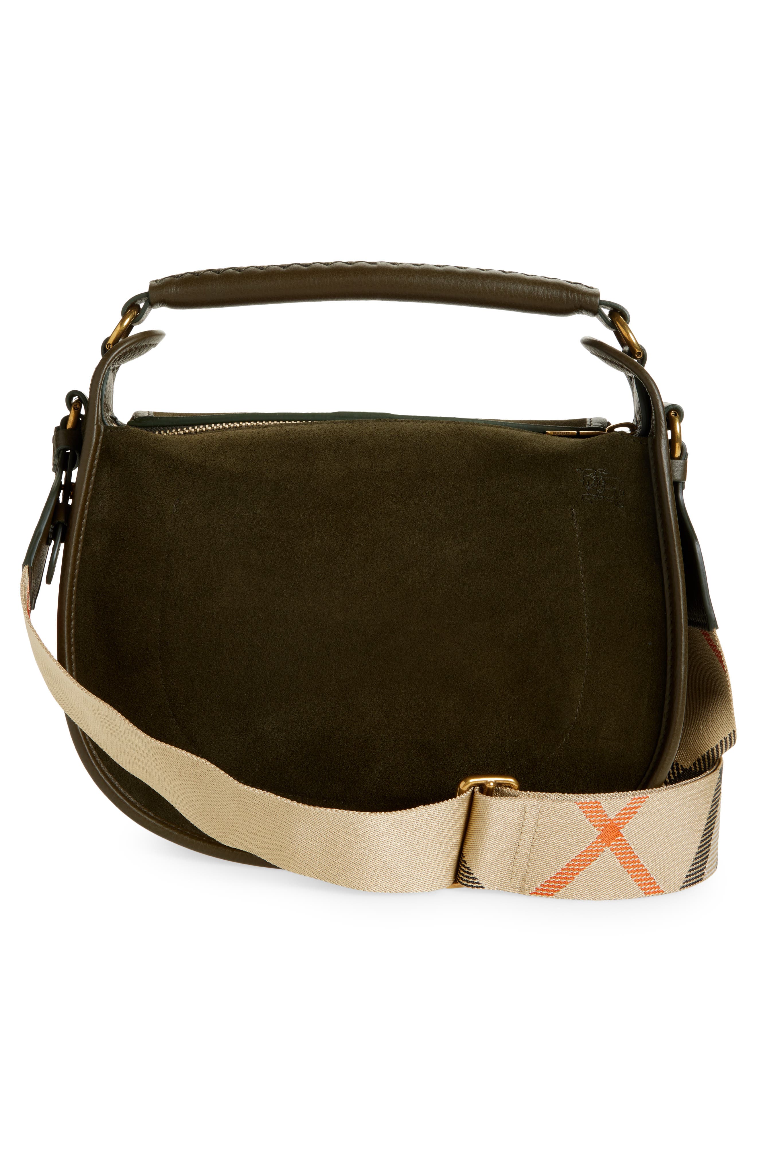 Burberry Small B Clip Suede Crossbody Bag, Alternate, color, Weald