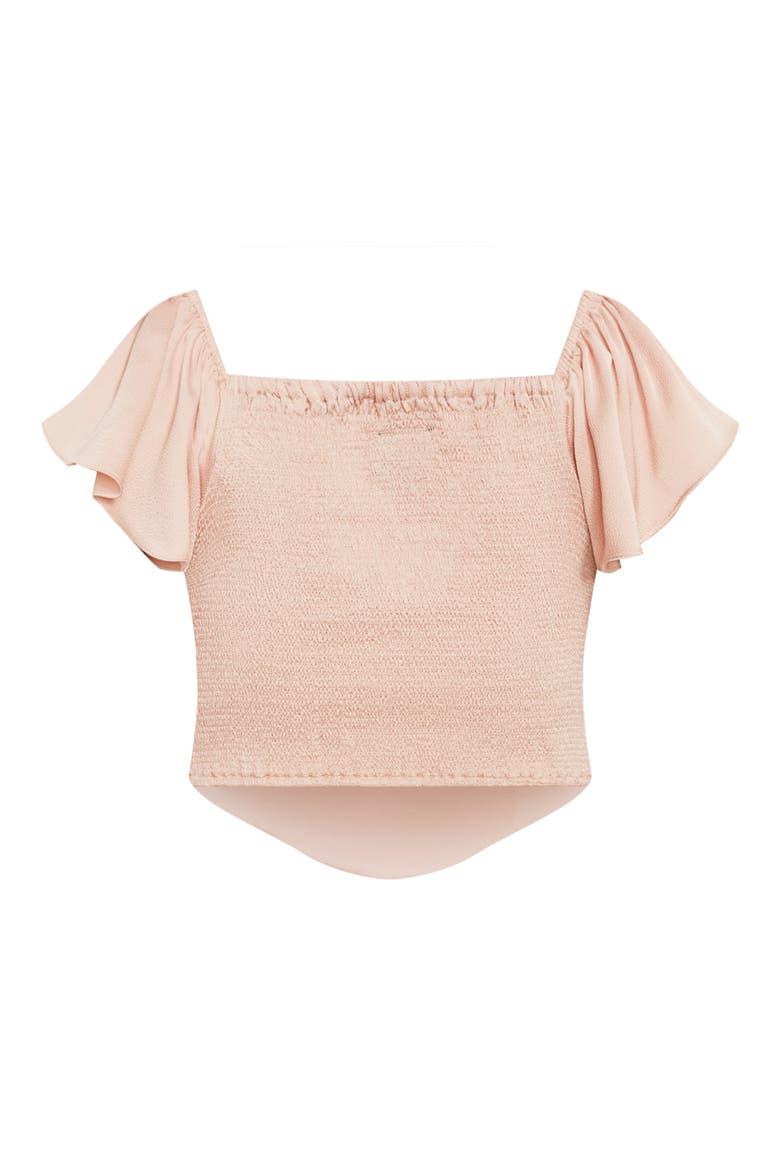 Mae Ruffle Off the Shoulder Crop Top, Alternate, color, GOLD