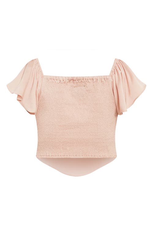 City Chic Mae Ruffle Off The Shoulder Crop Top In Neutral