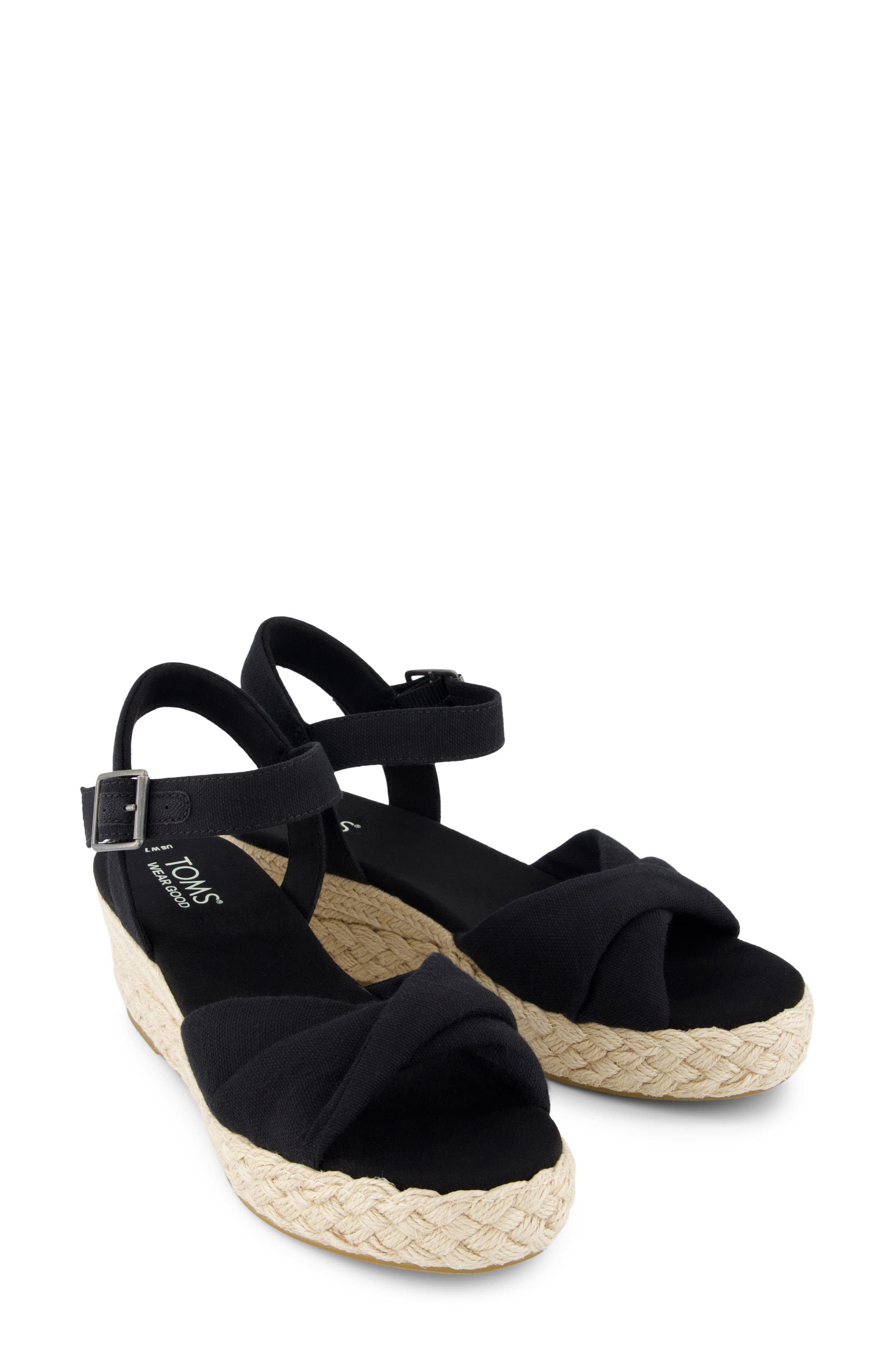 TOMS Kinsley Ankle Strap Espadrille Platform Wedge Sandal, Alternate, color, Black