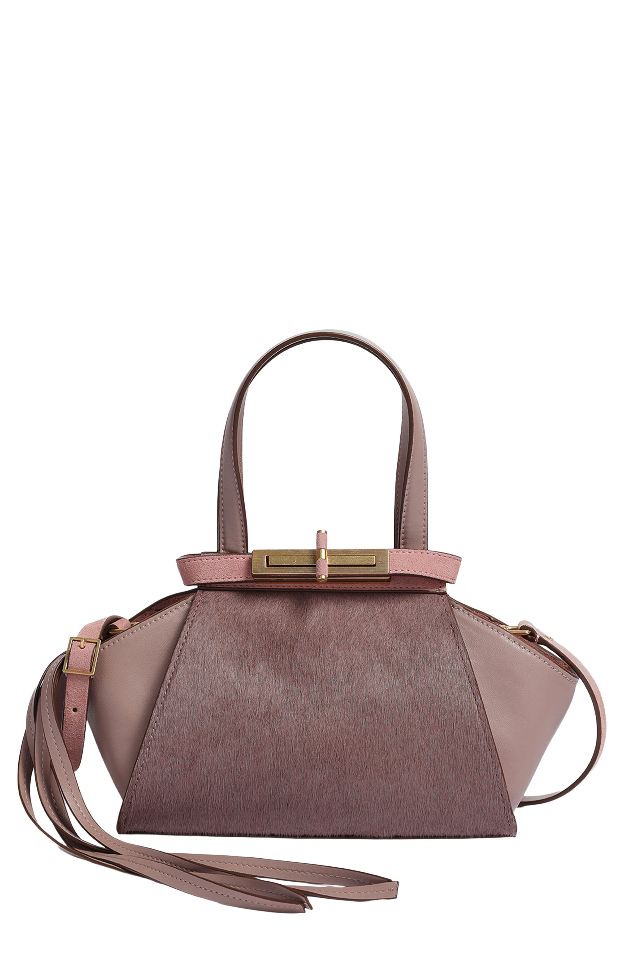 Crosby Small Leather & Haircalf Satchel, Main, color, LAVENDAR