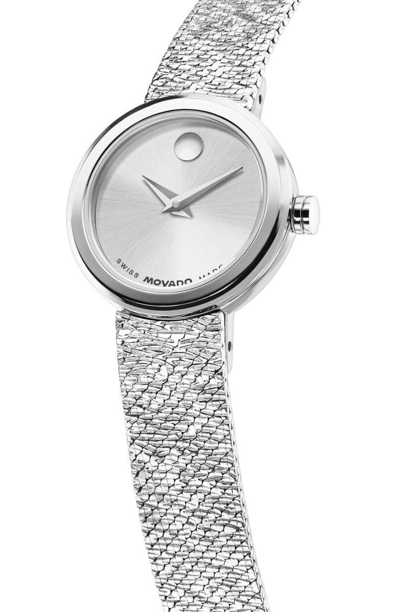 Movado Mini Museum Velura Mesh Strap Watch, 21mm, Alternate, color, Silver