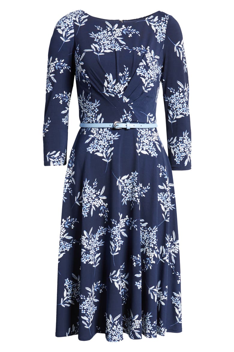Belted Long Sleeve Dress, Alternate, color, NAVY