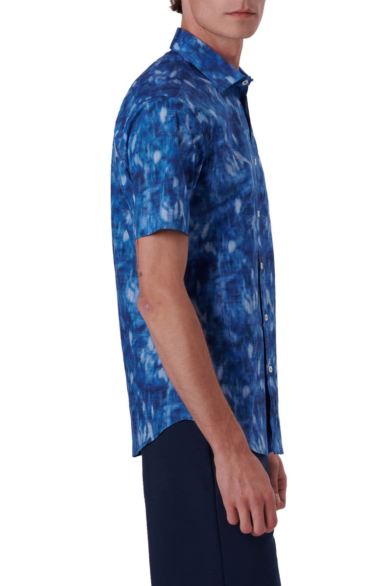 Bugatchi Shaped Fit Print Stretch Cotton Short Sleeve Button-Up Shirt, Alternate, color,