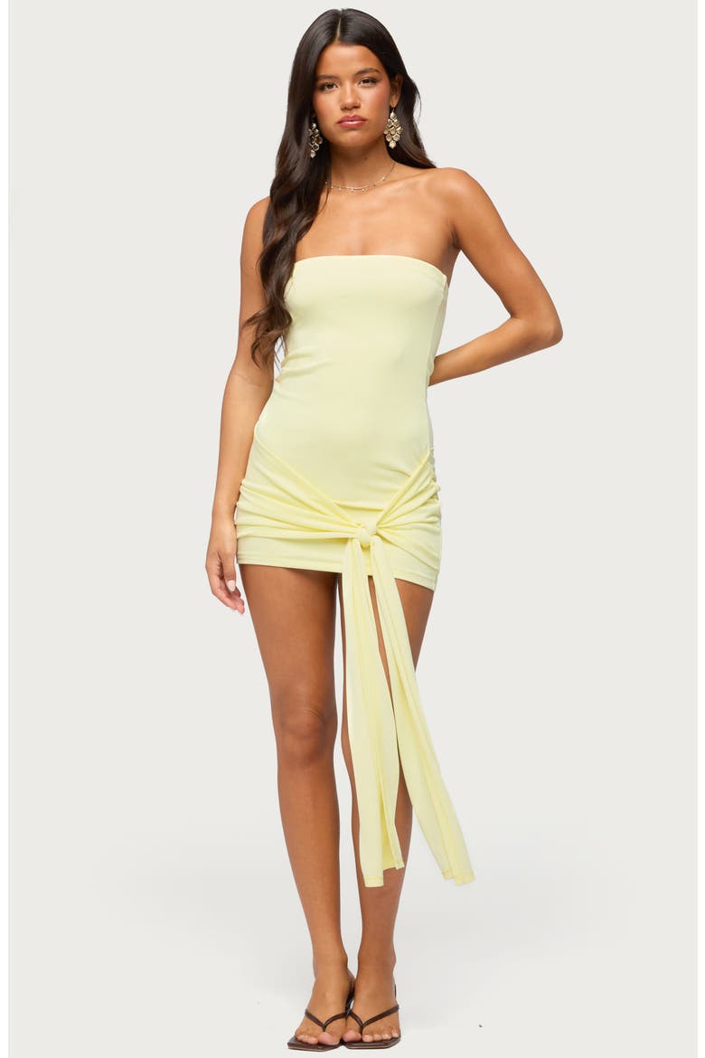 Sonie Tie Waist Strapless Minidress, Alternate, color, YELLOW
