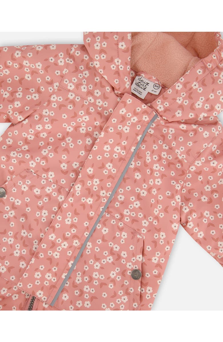 Deux par Deux Baby Girl's Baby Printed Mid-Season One-Piece Outerwear With Hat Small White Flowers On Pale Pink, Alternate, color,