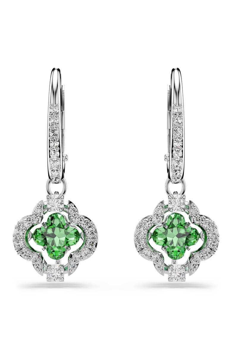 Una Clover Swarovski Crystal Drop Earrings, Alternate, color, GREEN WITH RHODIUM