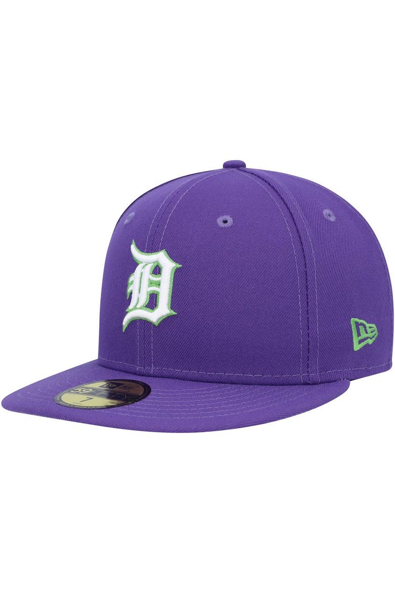 Men's New Era Purple Detroit Tigers Lime Side Patch 59FIFTY Fitted Hat, Alternate, color, Purple