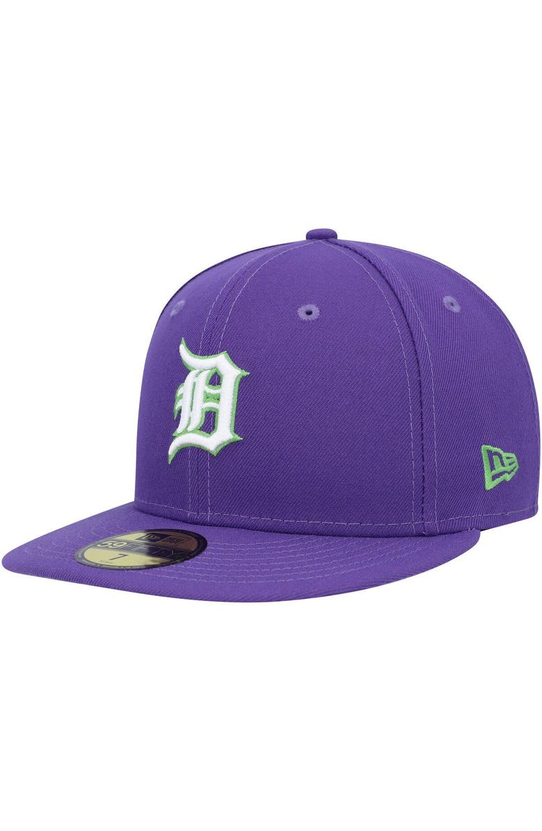 New Era Men's New Era Purple Detroit Tigers Lime Side Patch 59FIFTY Fitted Hat, Alternate, color, 