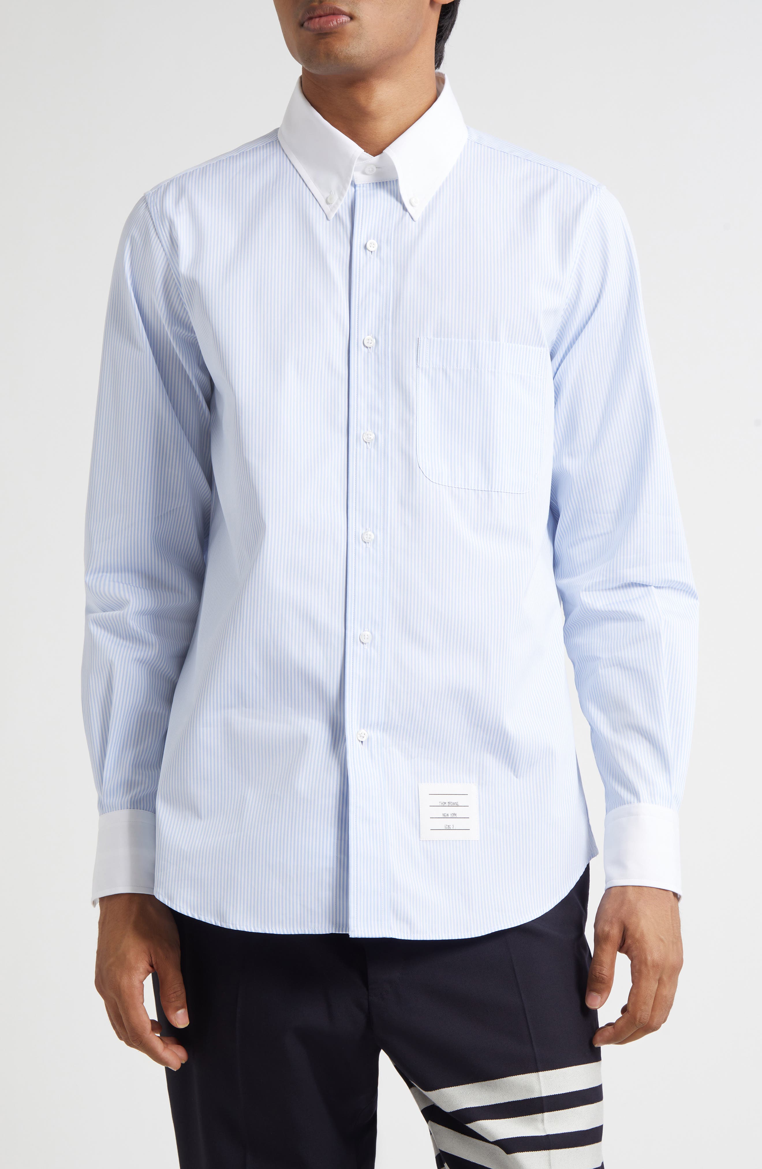 Micro University Stripe Straight Fit Cotton Poplin Button-Down Shirt