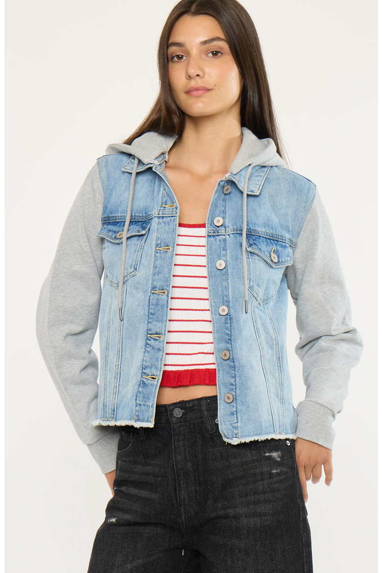 Karine Denim Hoodie Jacket, Alternate, color, Medium Wash