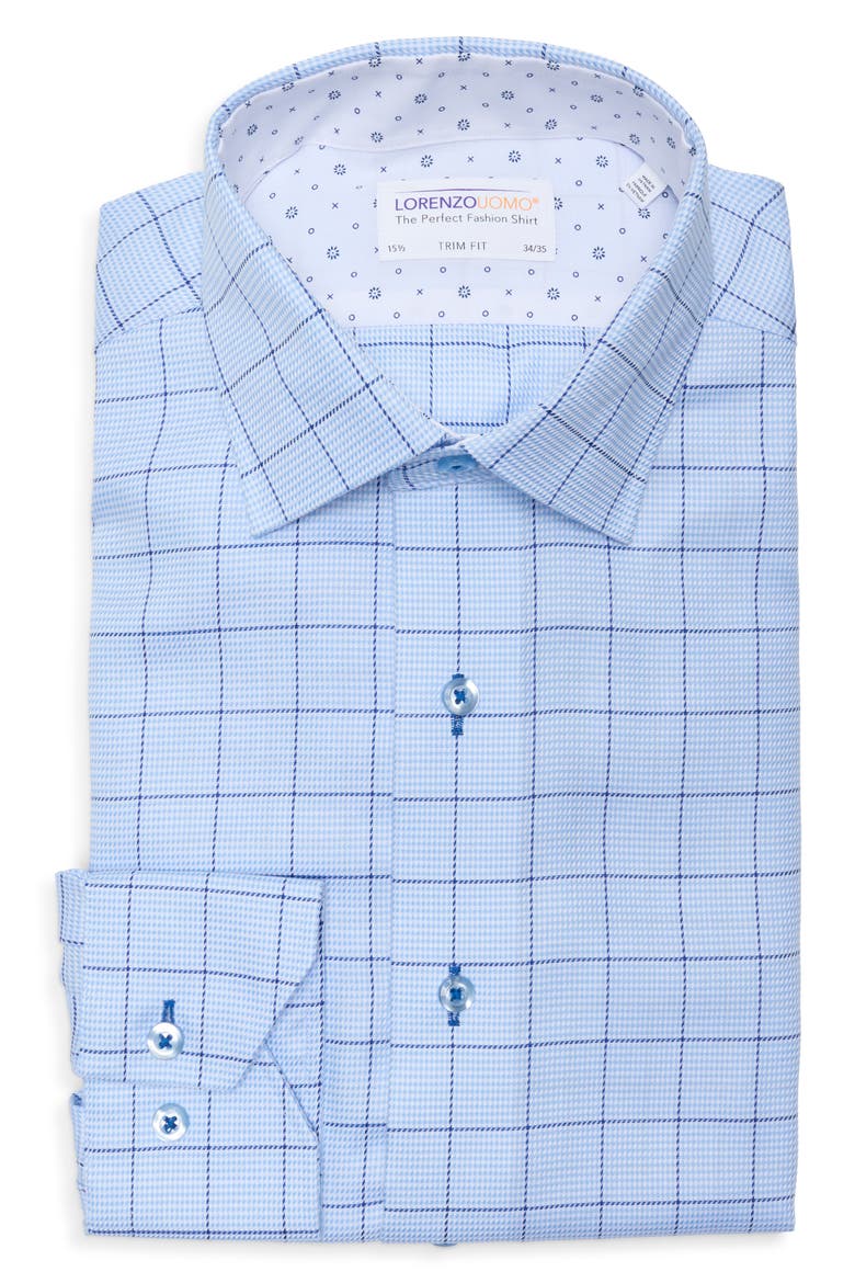 Windowpane Trim Fit Cotton Dress Shirt, Alternate, color, LIGHT BLUE