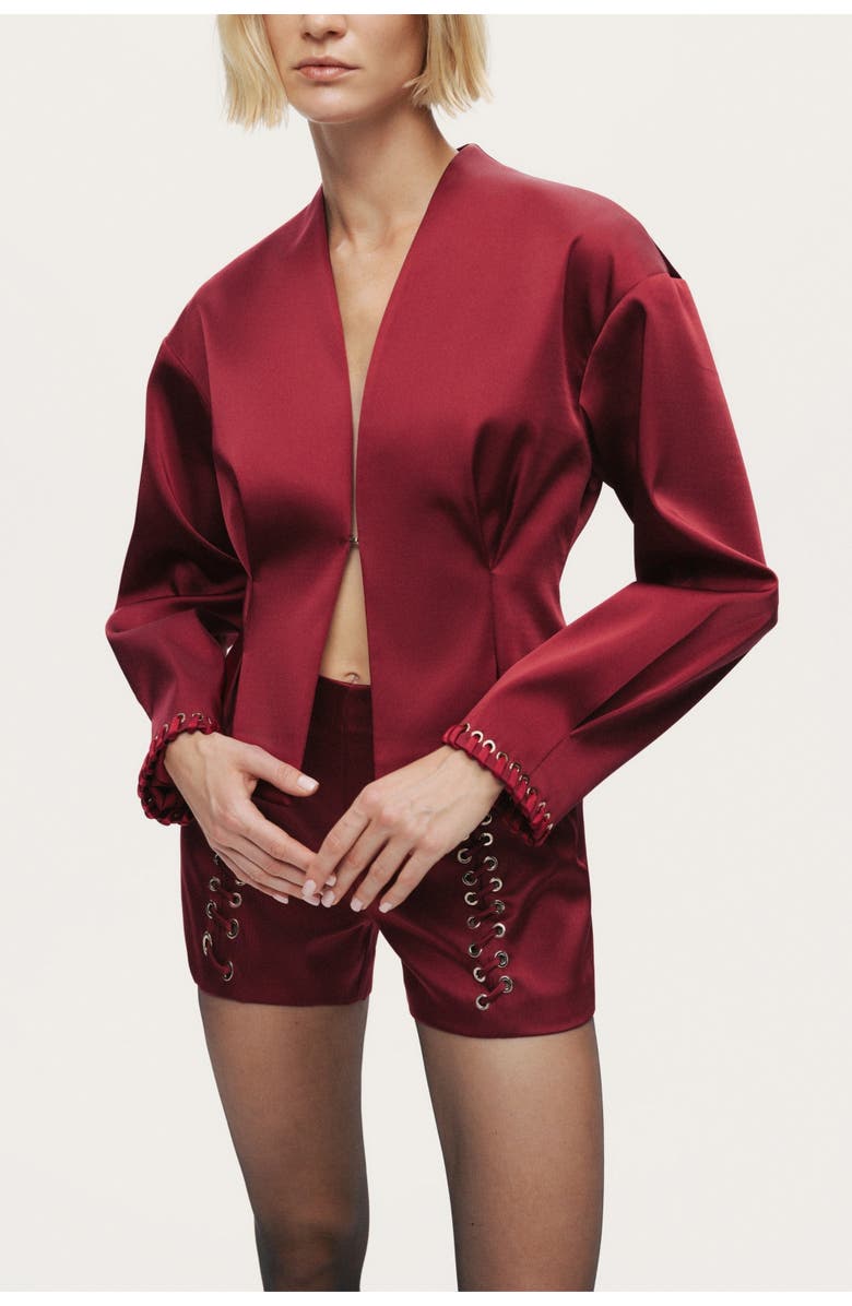 Nocturne Hook-Closure Cropped Jacket, Alternate, color, Burgundy