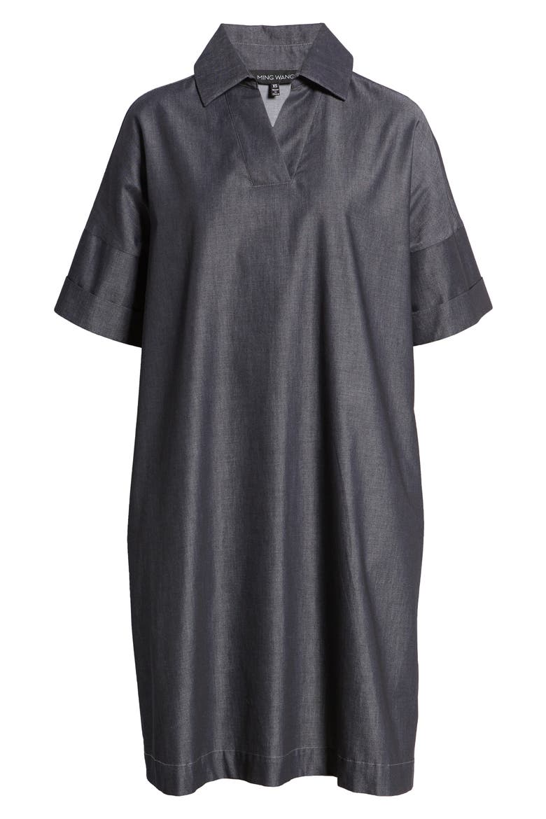 Chambray A-Line Shirtdress, Alternate, color, DARK DENIMDNU