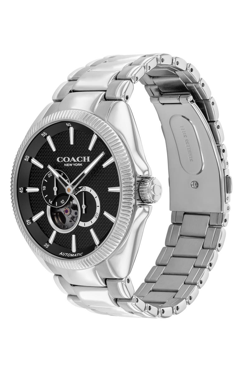 COACH Jackson Automatic Bracelet Watch, 44mm, Alternate, color, Silver/ Black