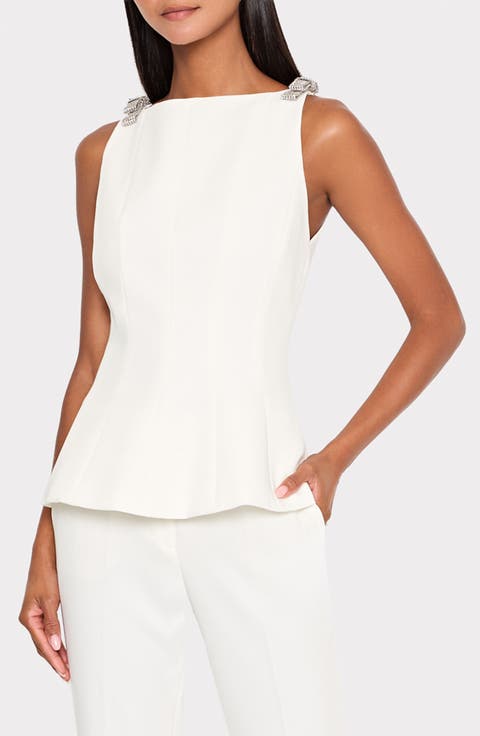 Ruby Crystal Bow Sleeveless Peplum Top