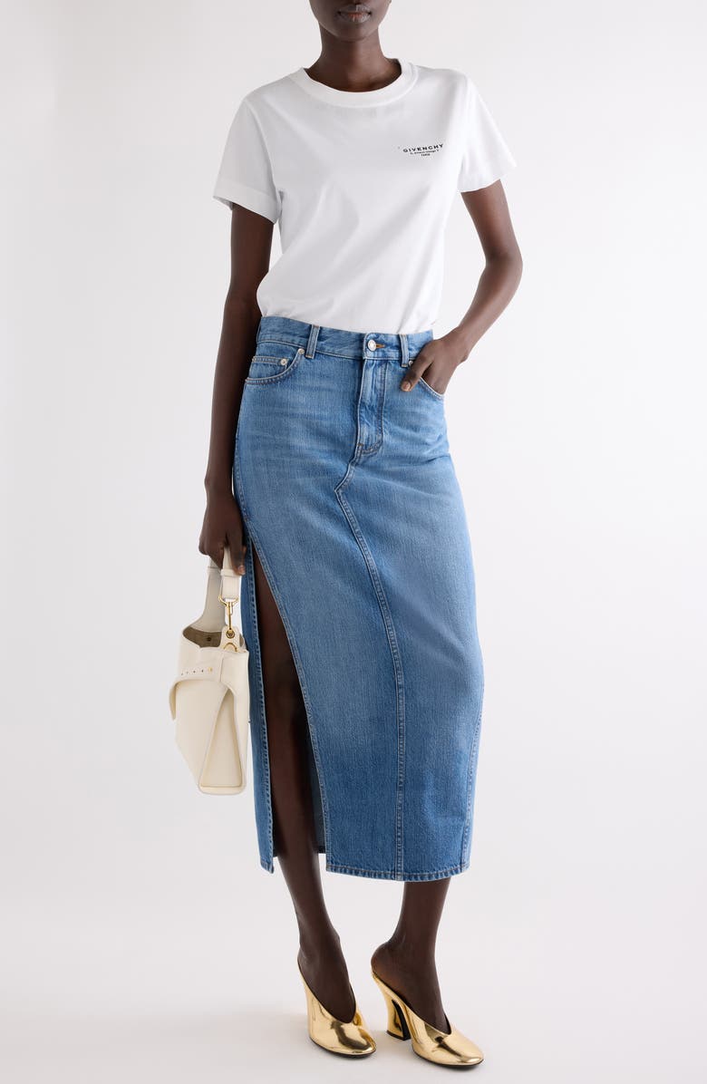 Givenchy Side Slit Long Denim Skirt, Alternate, color, Medium Blue