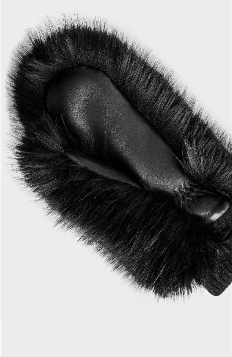 Rudsak Bella Faux Fur & Leather Mittens, Alternate, color, Black