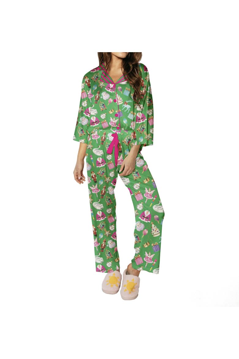 Holiday Bauble Silky 3/4 Sleeve Pants Set, Main, color, Green