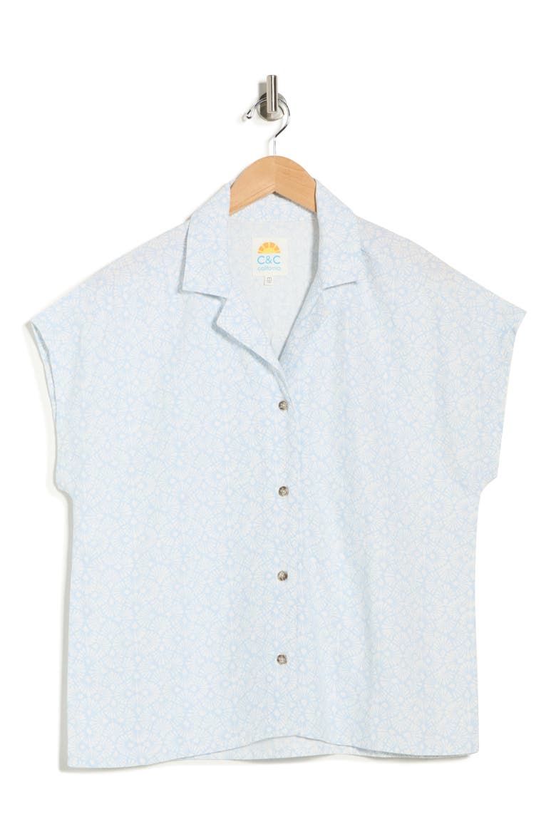 Clarita Linen All Over Print Shirt, Alternate, color, SKYWAY SHOBORI FANS