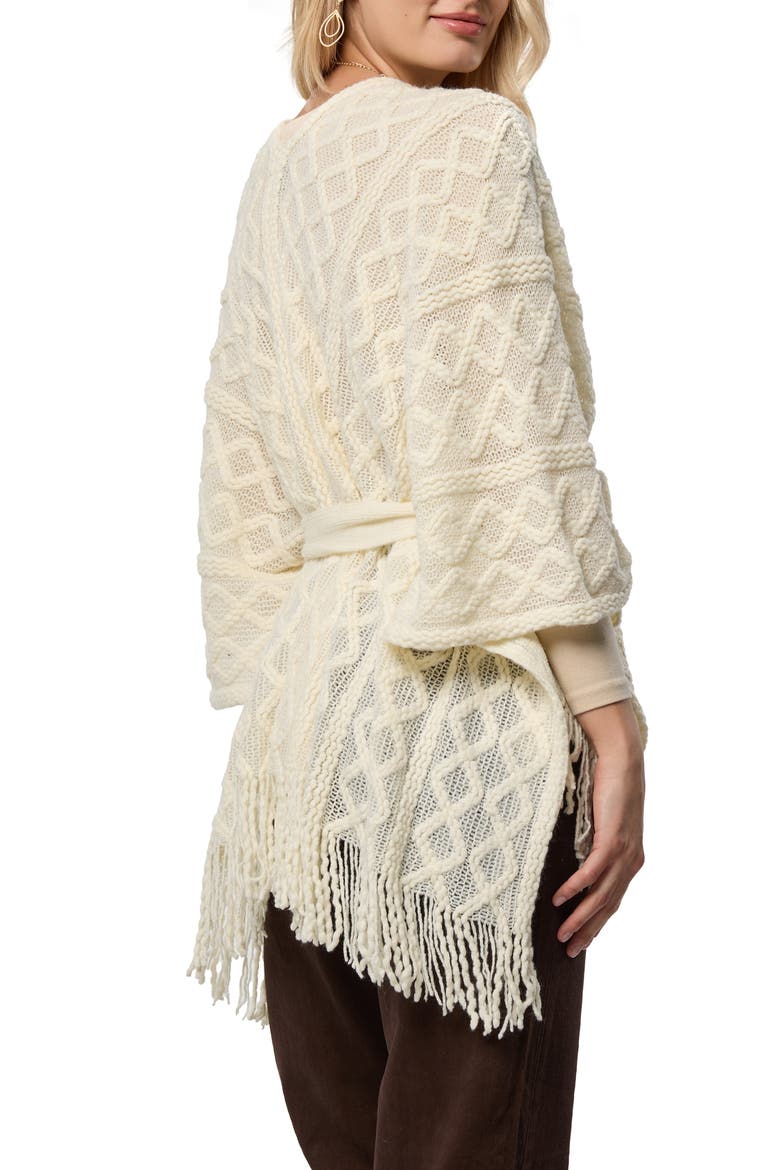 Cable Stitch Tassel Ruana, Alternate, color, WHITE