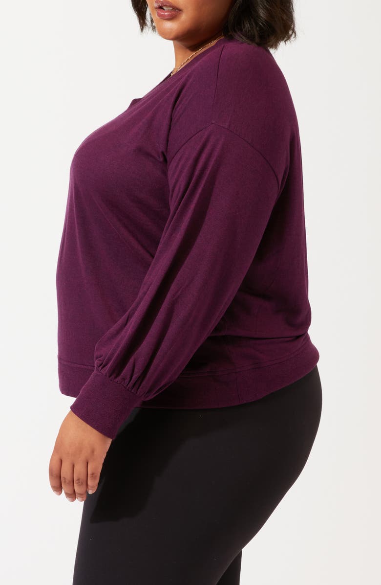 Threads 4 Thought Feather Fleece V-Neck Long Sleeve Top, Alternate, color, Heather Amaranth