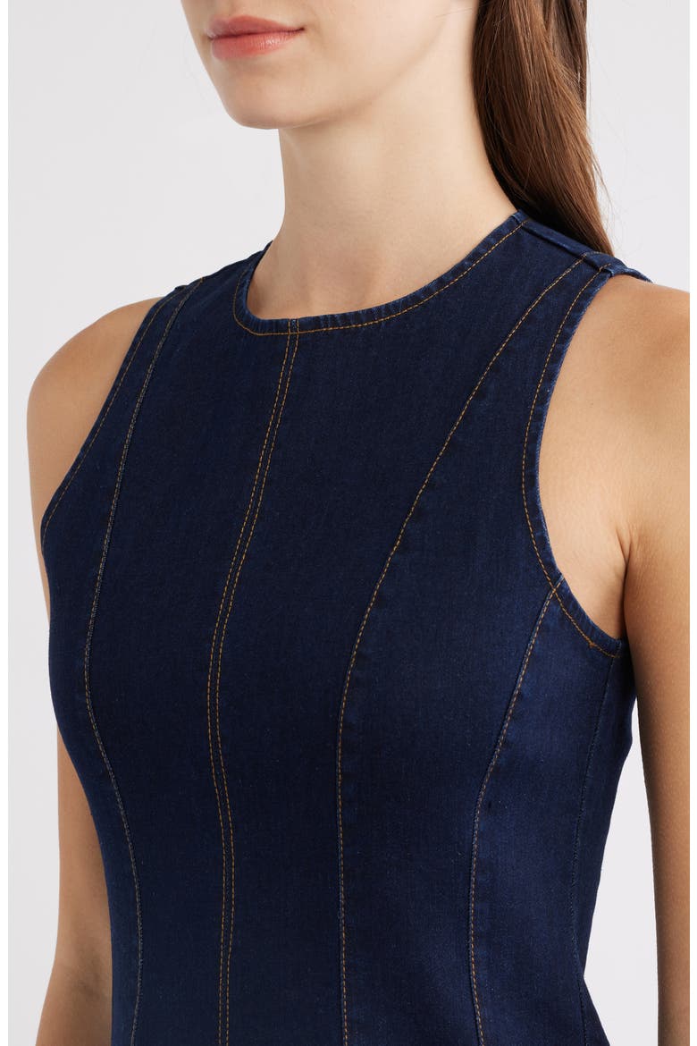 Topstitch Detail Sleeveless Denim Dress, Alternate, color, DENIM BLUE
