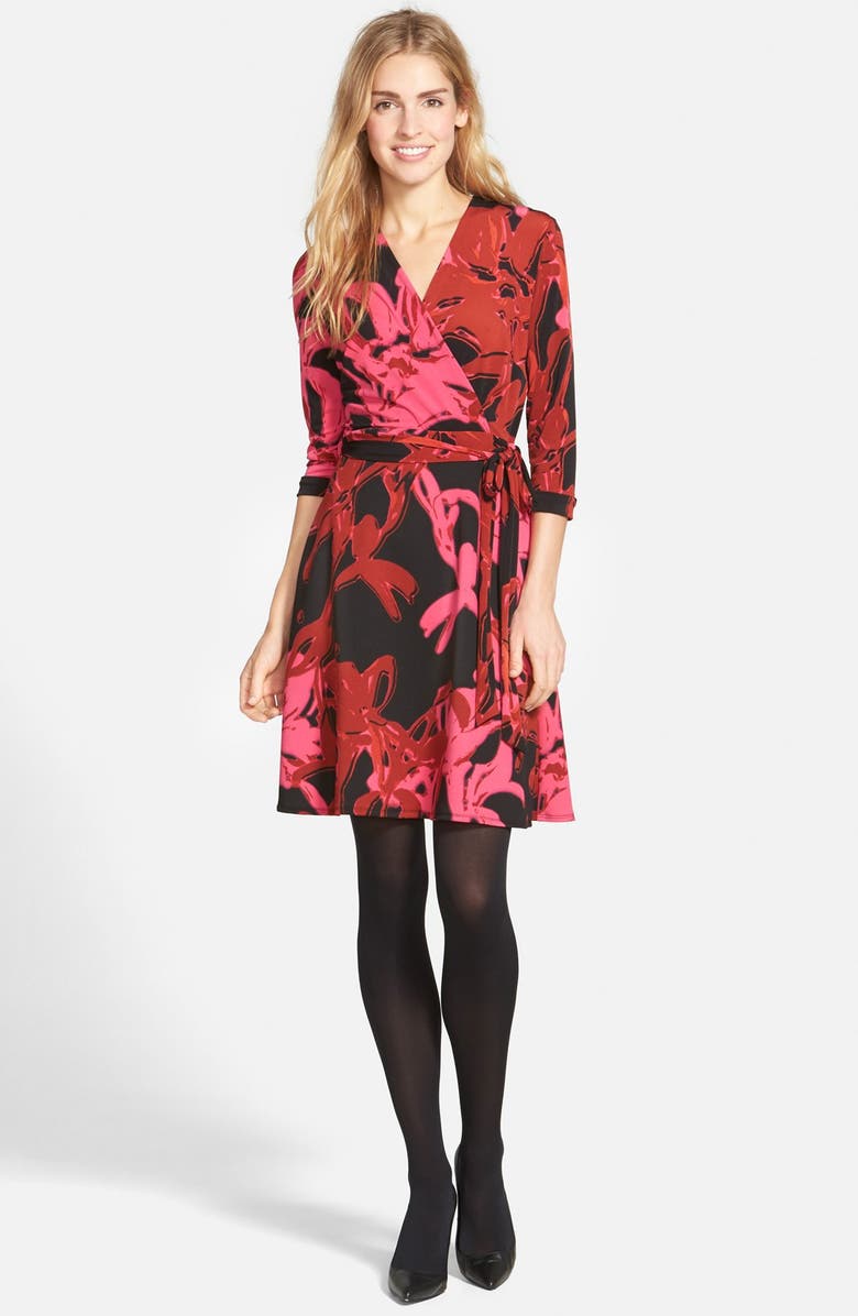 Taylor Dresses MIXED MEDIA PRINTED WRAP DRESS, Alternate, color, 