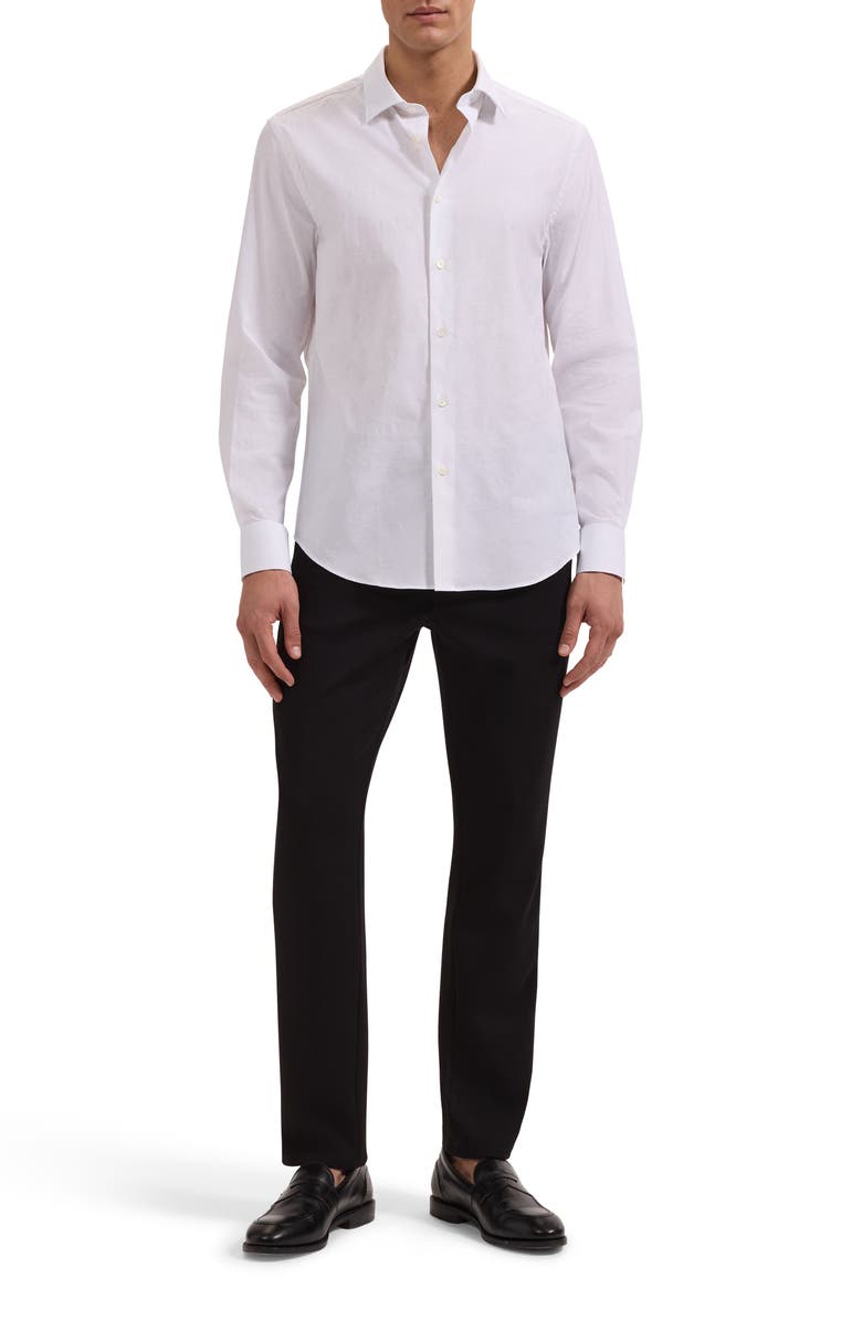 Bugatchi Julian Shaped Fit Stretch Cotton Button-Up Shirt, Alternate, color, White