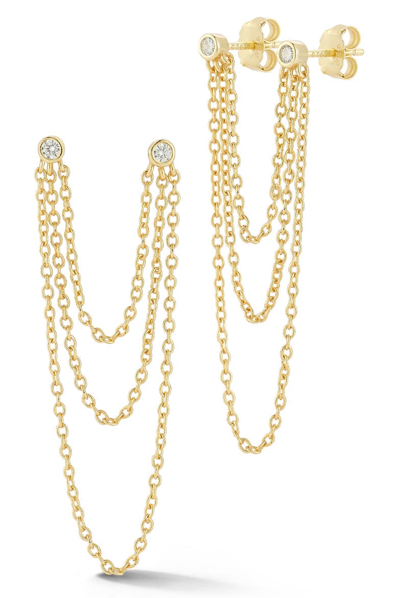 Double Piercing Drop Chain Earrings, Main, color, GOLD