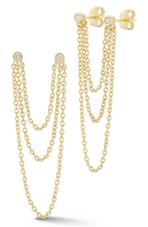 Double Piercing Drop Chain Earrings