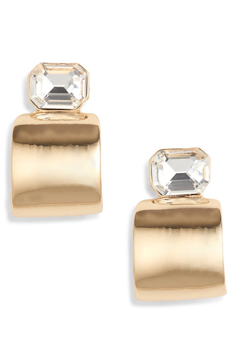 Vince Camuto Crystal & Front Hoop Earrings, Main, color, Gold Tone