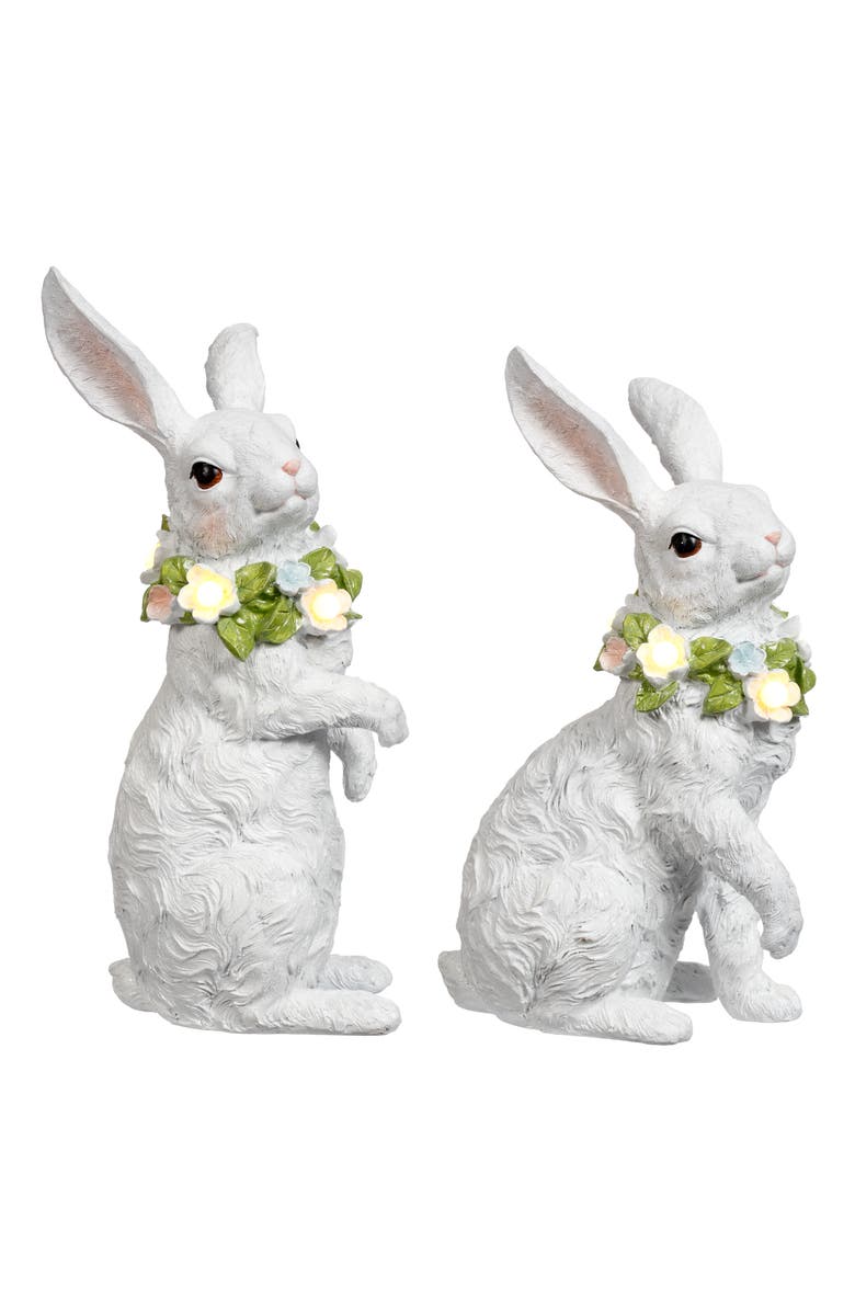 Mark Roberts Lighted Bunny with Wreath, Set of 2, Main, color, White