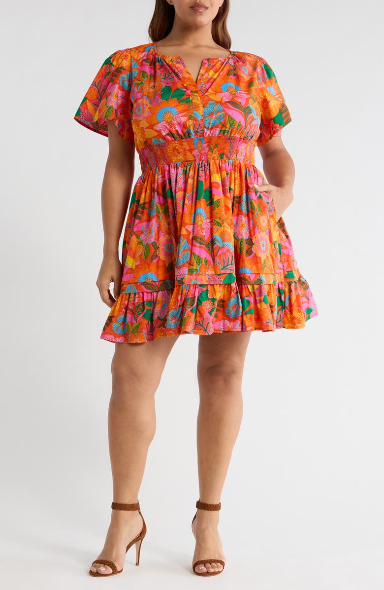 SUGARLIPS Idalia Floral Miller Minidress, Main, color, Orange-Floral