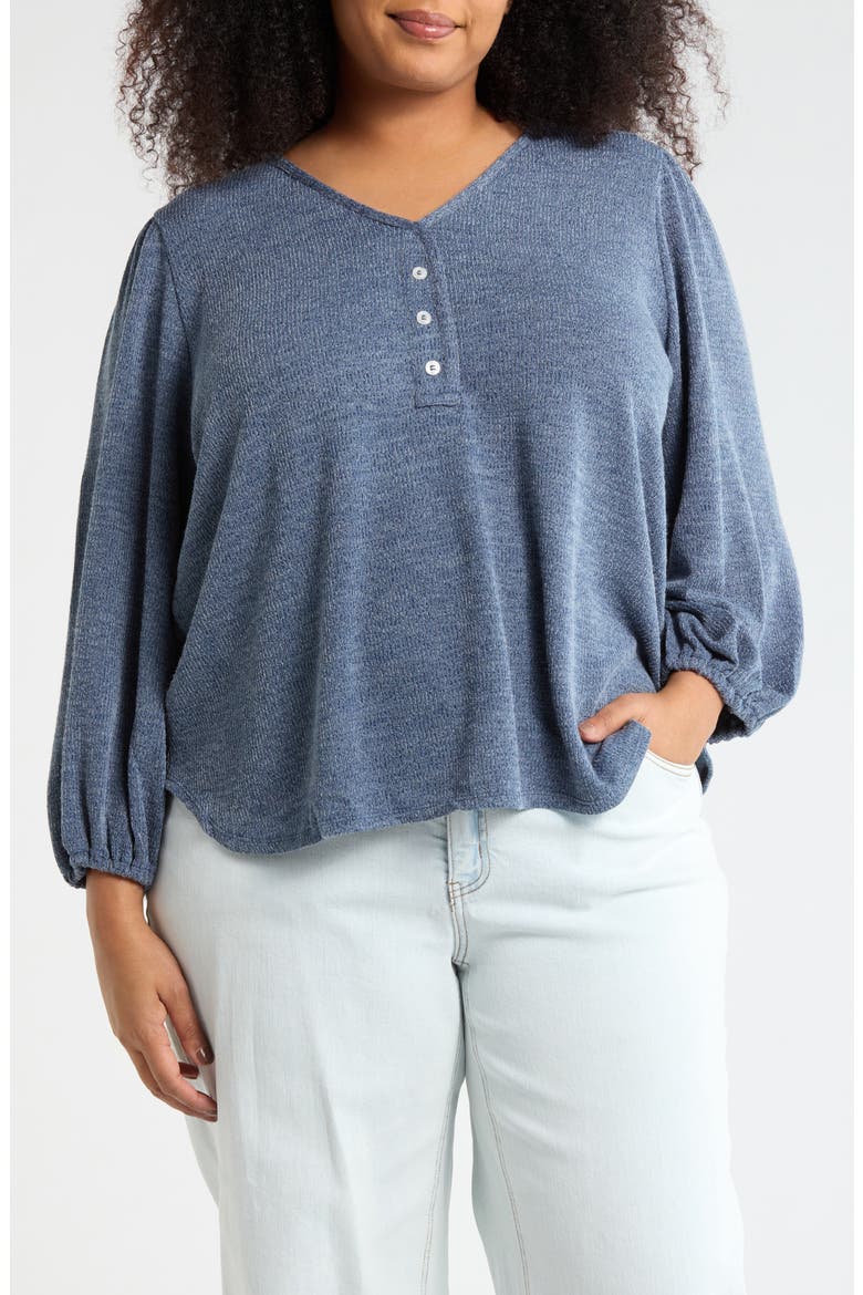 Three-Quarter Sleeve Henley Top, Main, color, NEW BLUE