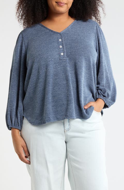 Three-Quarter Sleeve Henley Top (Plus)