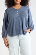 MAX STUDIO Three-Quarter Sleeve Henley Top