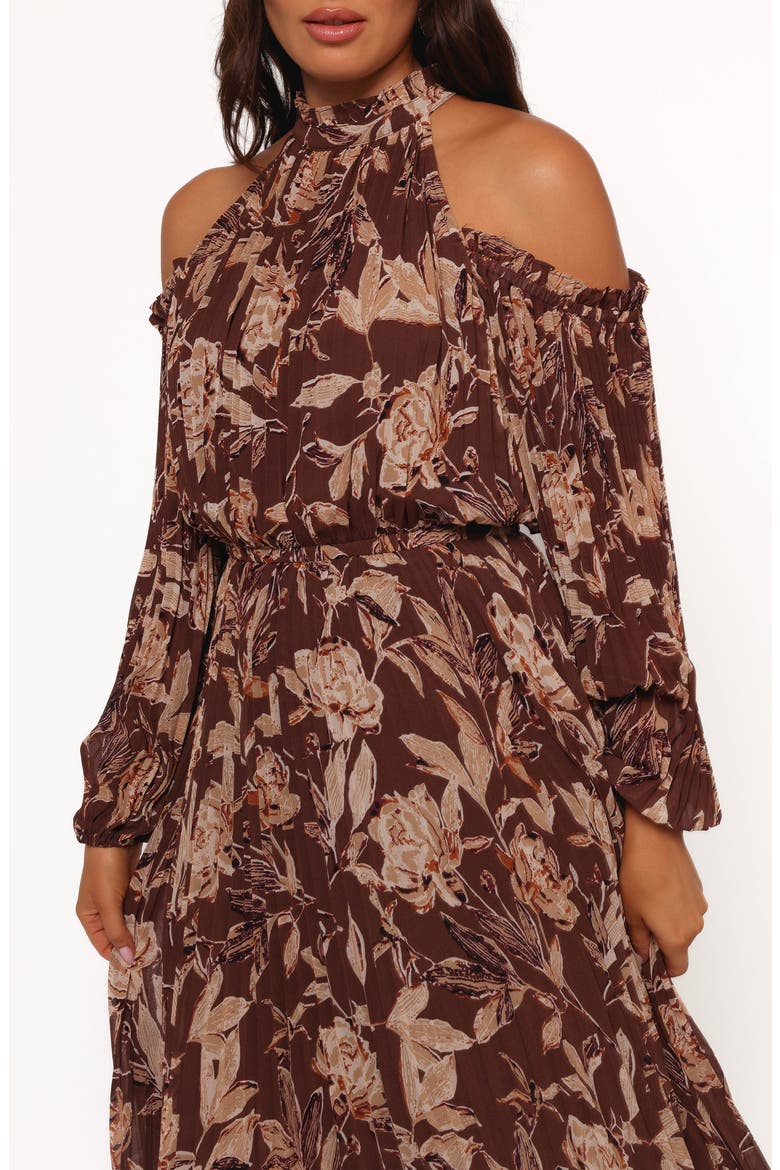 Hillary Floral Cold Shoulder Long Sleeve Maxi Dress, Alternate, color, BROWN FLORAL