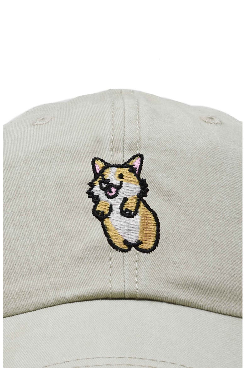 Leaping Corgi Embroidered Cap, Alternate, color, Washed Stone White