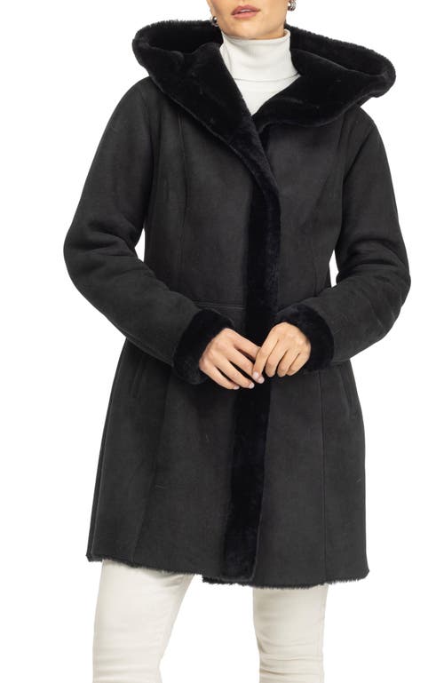 Gorski Merino Shearling Hooded Coat In Blue