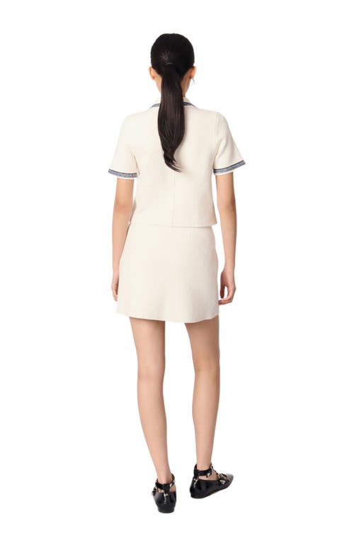 Maje Cropped Contrasting Trim Cardigan In Ecru