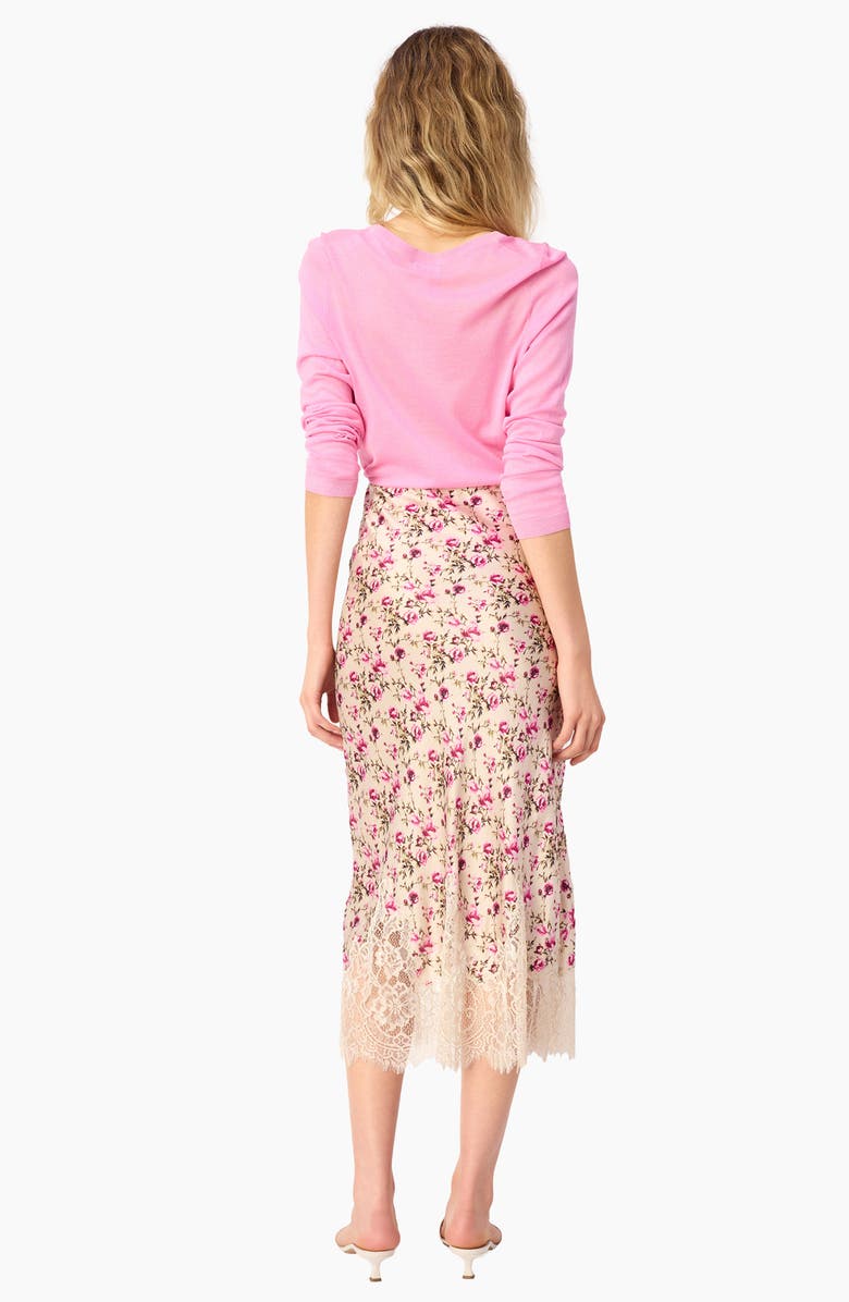 CAMI NYC Vivienne Floral Lace Panel Stretch Silk Midi Skirt, Alternate, color, Camellia Ditsy