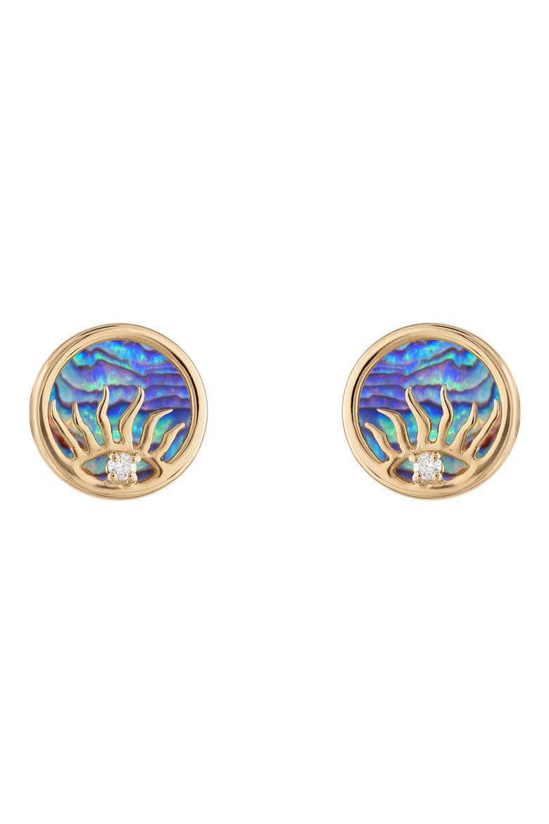 Mother-of-Pearl & Diamond Sunrise Stud Earrings, Main, color, YELLOW GOLD